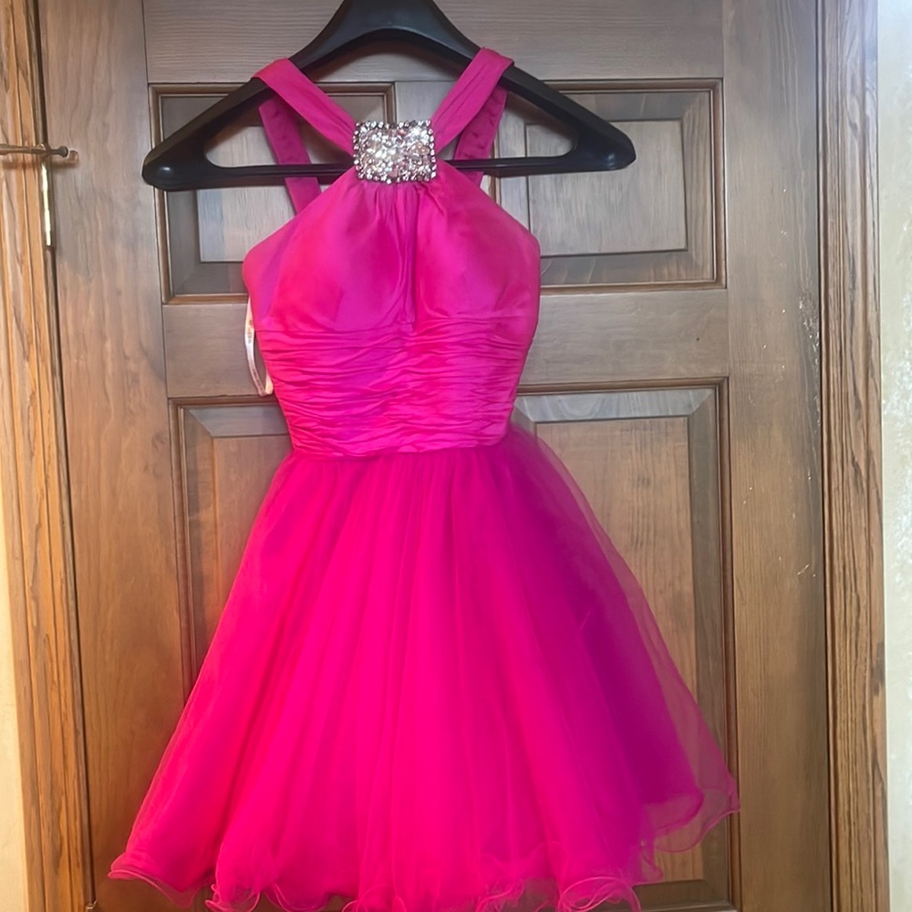 Sherri Hill hot pink fuchsia cocktail dress sz 1/2